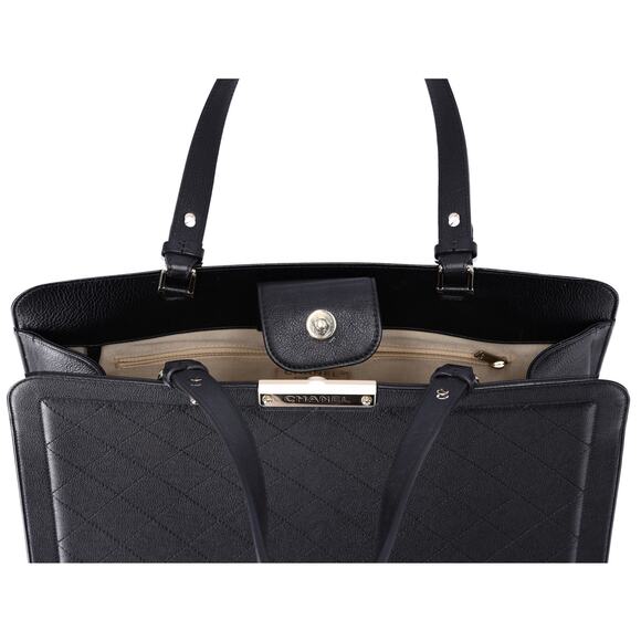 CHANEL Large Label Click Shopper Tote Black Stitched Grained Calfskin - Picture 9 of 9